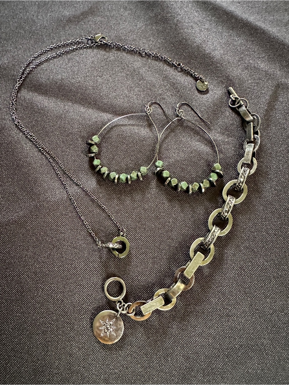 Sterling-Tone Black Bead Hoop Earrings/necklace/bracelet set